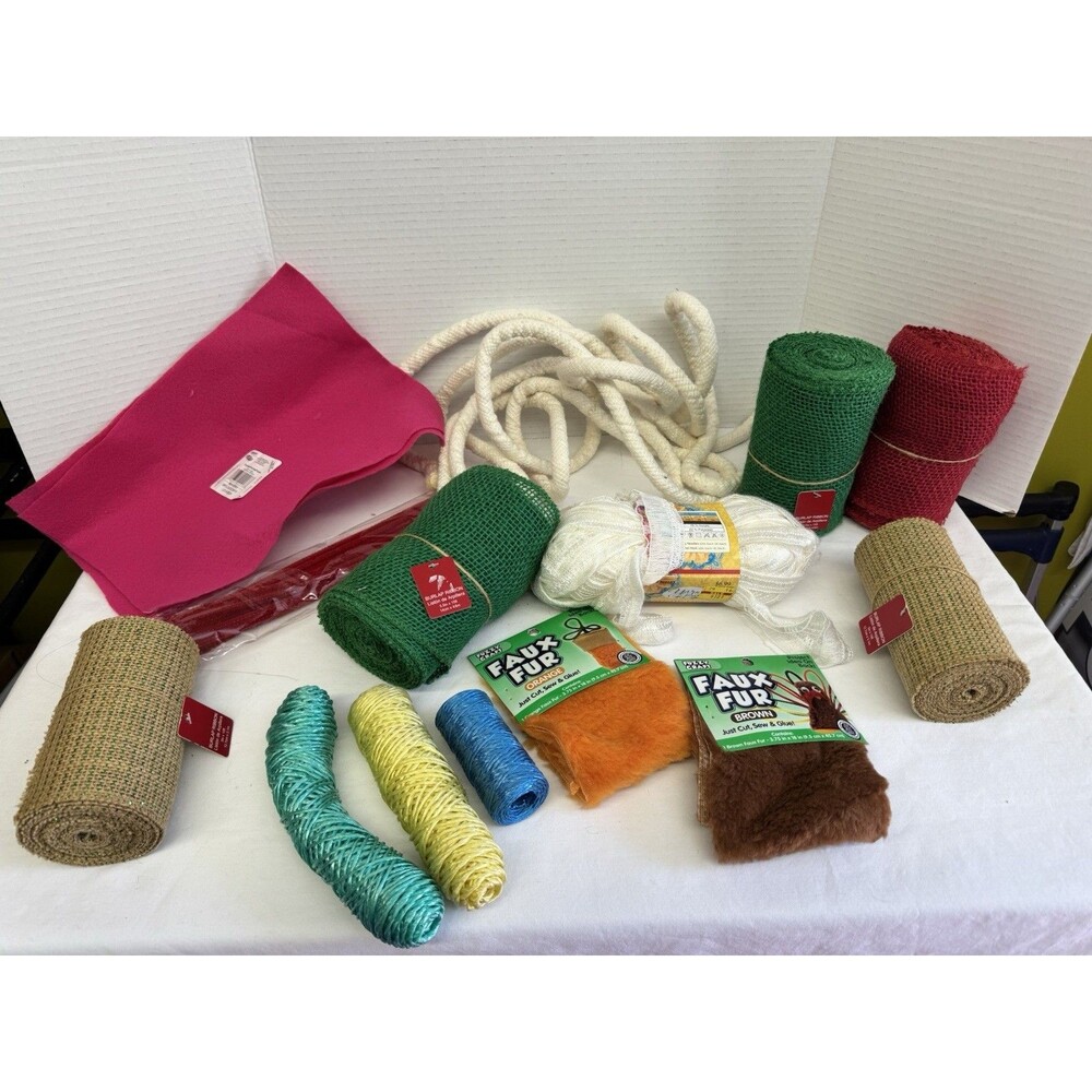 Mixed Lot Misc. Craft Supplies Sewing/Fabric/Yarn/Burlap/Faux Fur/Felt/Cord